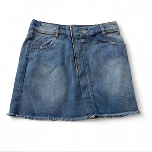 ‎Denim Zipper Fringed Skirt